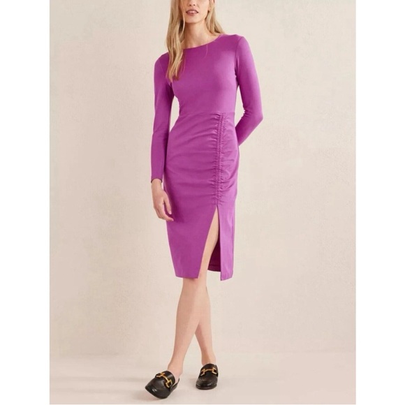 Boden Dresses & Skirts - Boden Ruched Front Column Long Sleeve Midi Dress in Fuschia
